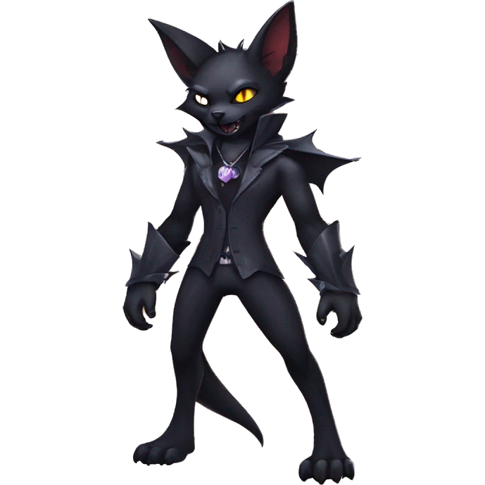  cool edgy anthro dark-shadow-themed animal vampiric bat-cat-hybrid Fakemon  with a collar full body emoji