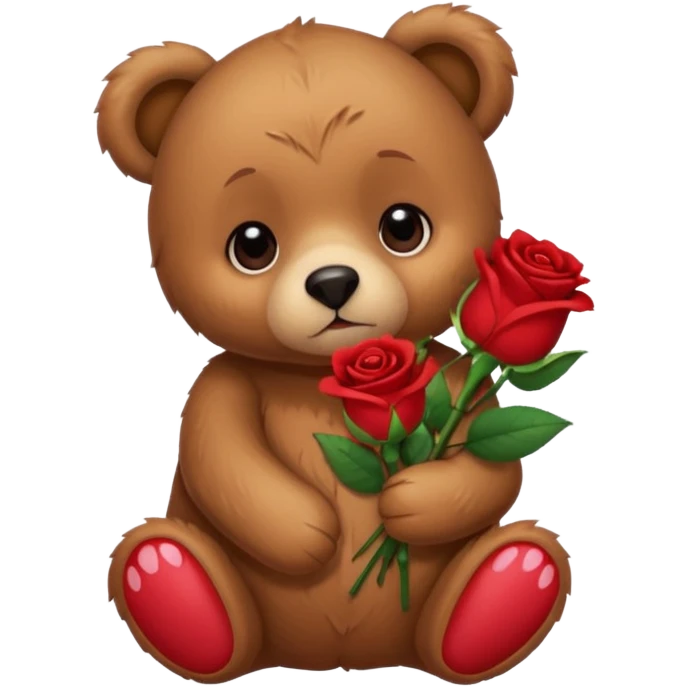 Cute bear with sad puppy dog eyes holding roses  emoji