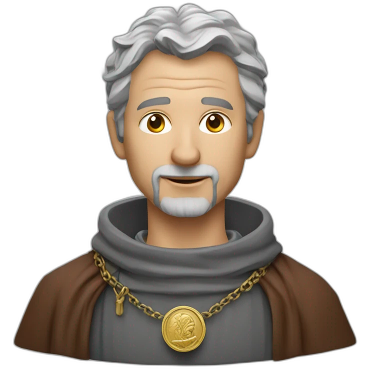 medieval coin engravers guild leader, 50 years old, grey hair, bust, has a necklace with a coin emoji