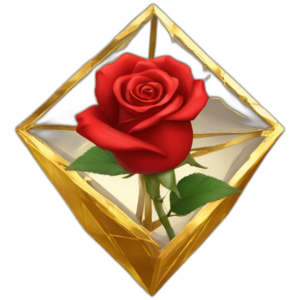 Red Rose in golden wrecked octahedron emoji