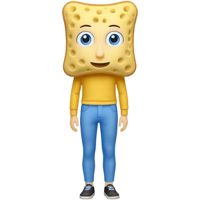 Make a kitchen yellow sponge have pants and blue eyes a yellow skinny nose emoji