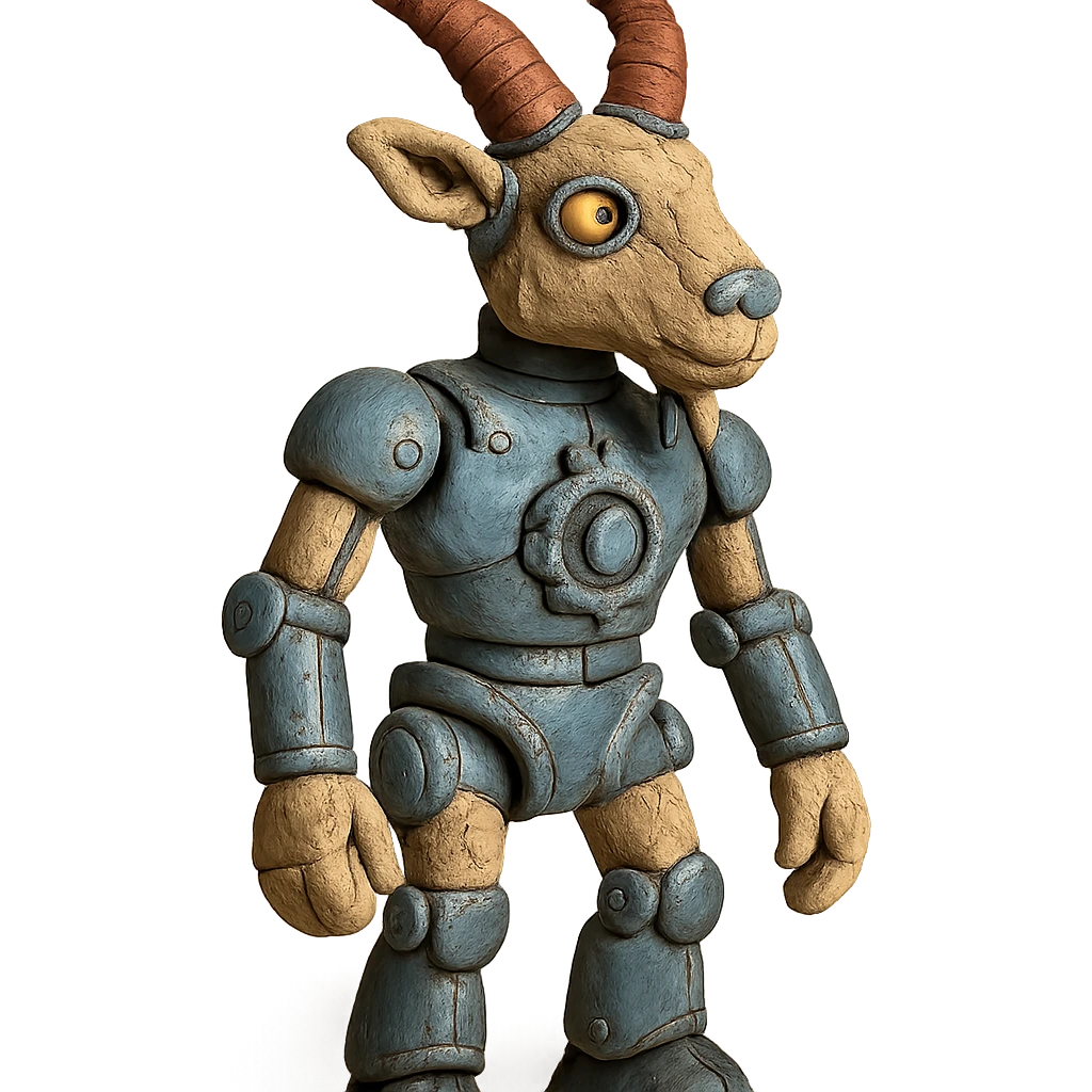 claymation style mechanical goatman with visible seams and metallic details emoji