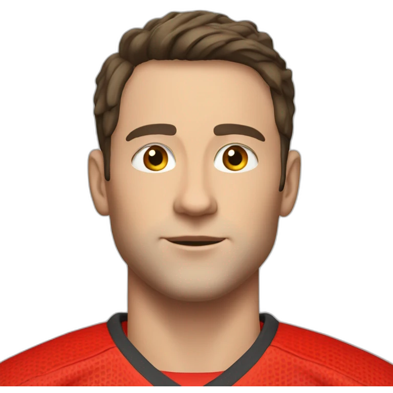 a young white man with no beard and very short dark hair and brown eyes in a red ferrari jersey emoji
