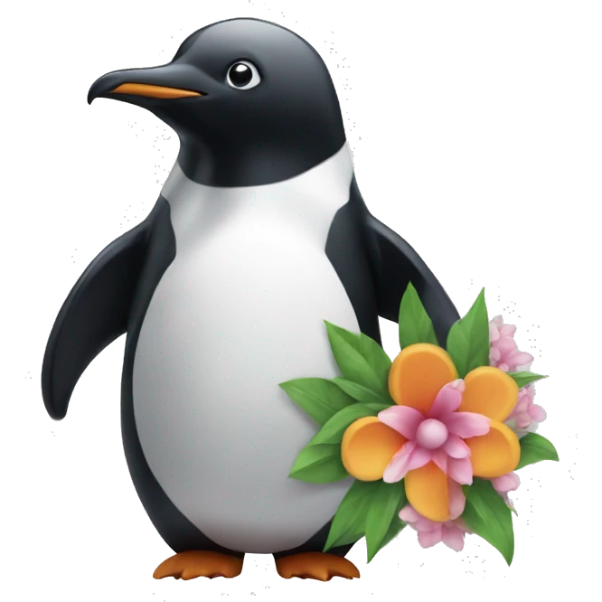 A penguin handle a flowers emoji