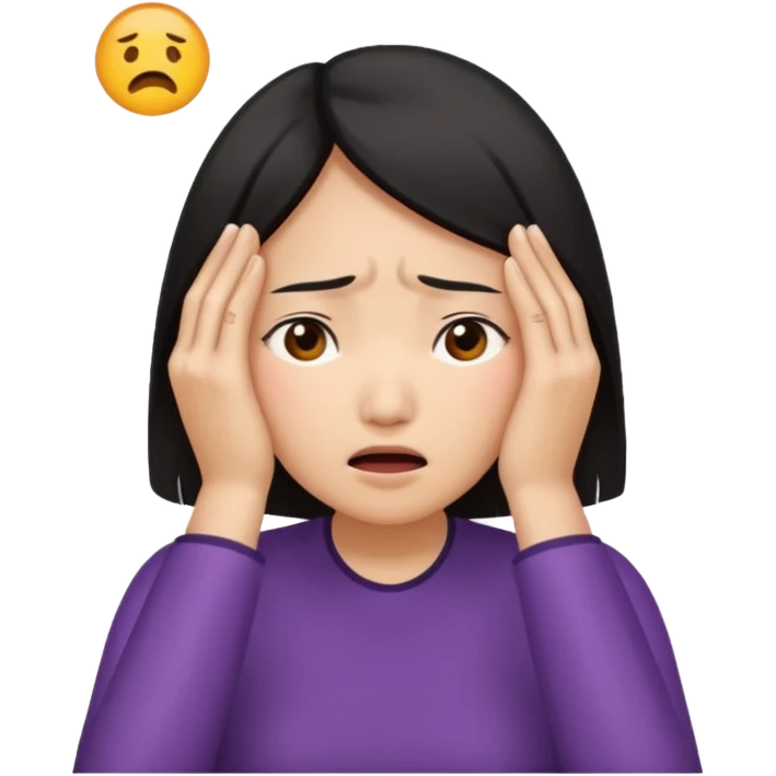 Asian woman agonizing over her head with her hands emoji