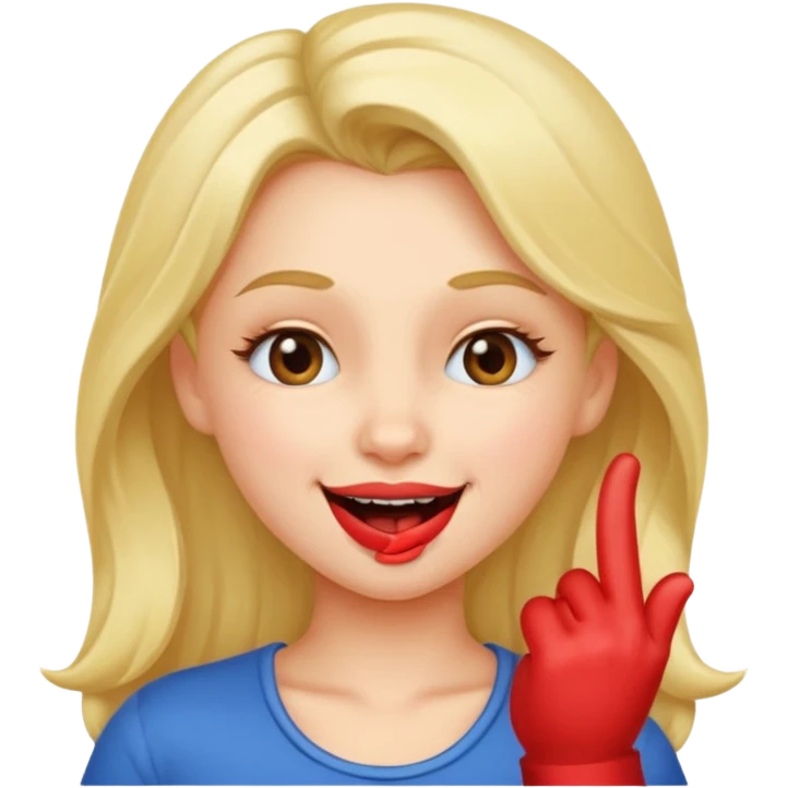 Girl with a finger on her teeth winking make it flirty and keep her hair open emoji