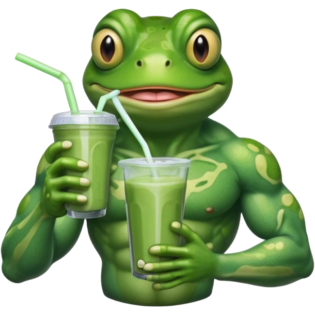 crazy muscular frog drinking protein shake emoji