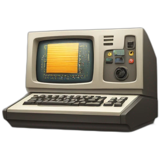 A retro-computer, a gear in a angle emoji