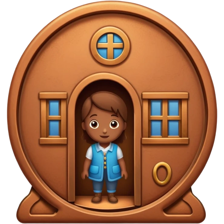 cross-section of a penny coin showing a cute character living inside, penny interior as a cozy home, tiny door and windows emoji