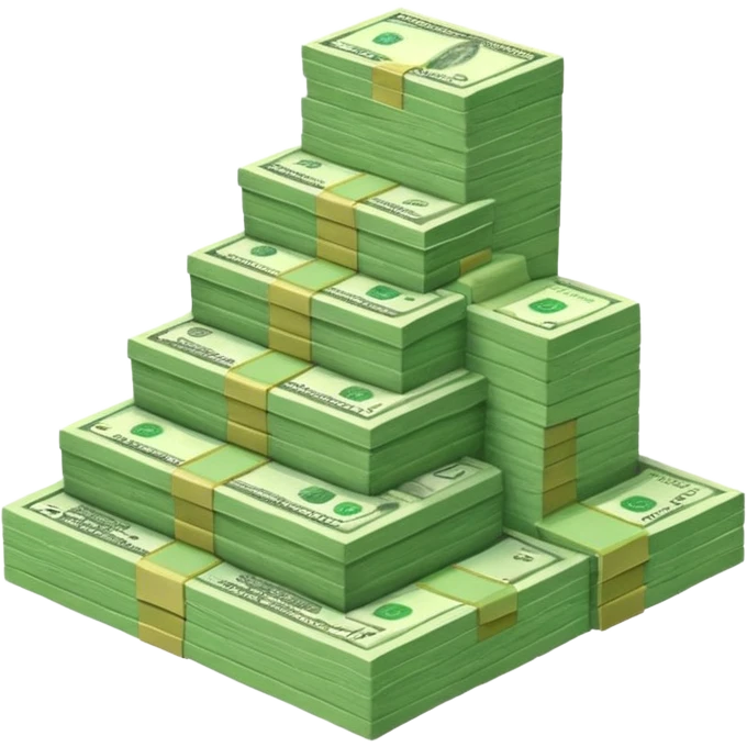 A three-level podium made entirely of stacked banknotes, rising from left to right with each step higher than the previous one. emoji
