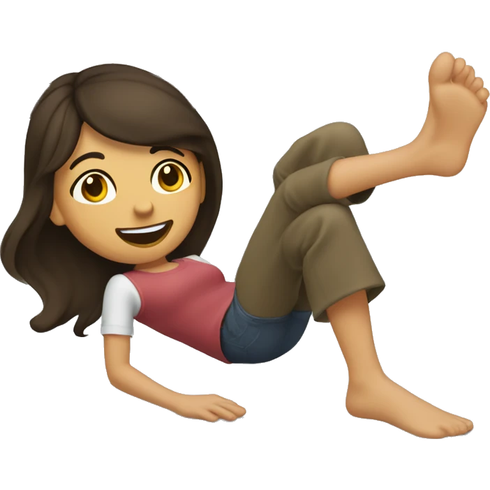 Brunette girl kicking and giggling on a bed  emoji