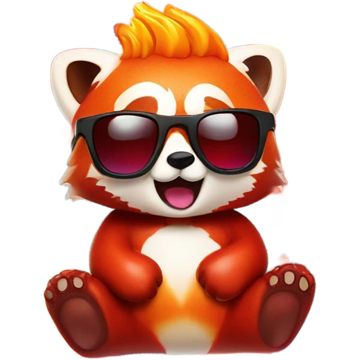 A red panda-shaped gummy bear with sunglasses engulfed in flames. emoji