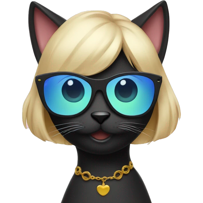 Black cat being adored by a woman with sunglasses emoji