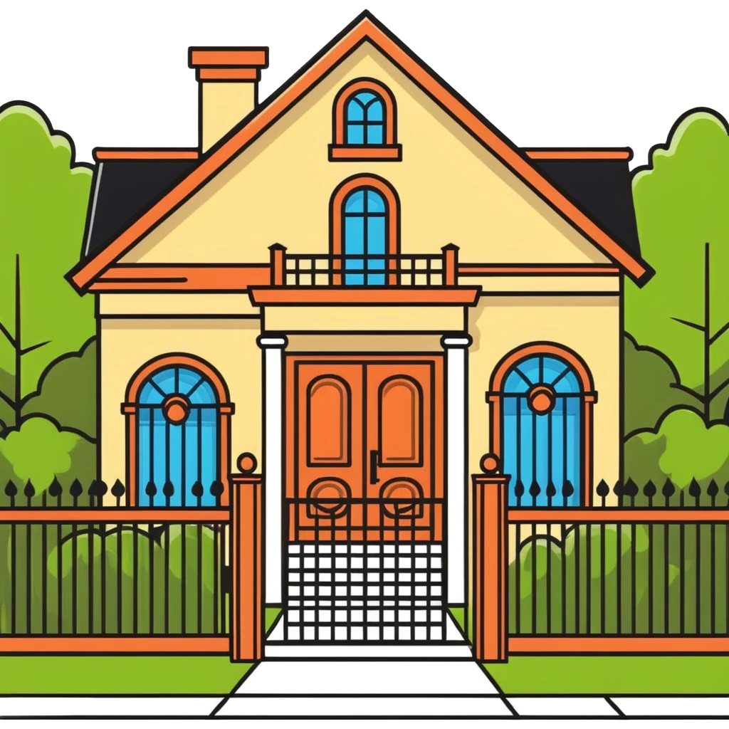 front entrance to house with decorative iron fence emoji