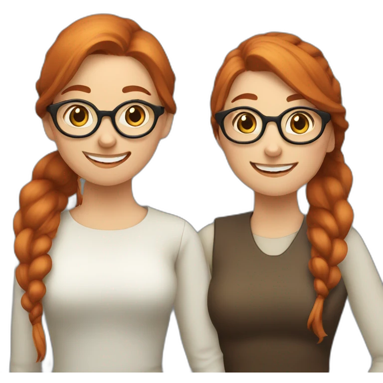 two nordic women designers being jolly, one with reddish hair, a ponytail and no glasses and the other with dark brown, no ponytail and glasses emoji