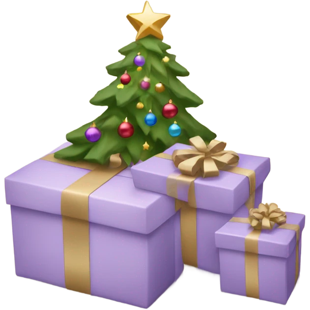 light purple Christmas gifts under a beige tree emoji