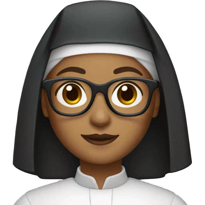 Female nun with medium skin tone and curly hair wearing spike Lee glasses emoji