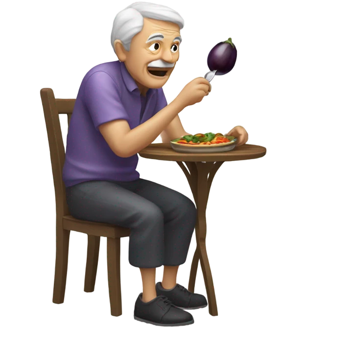 An old man eating on an eggplant  emoji
