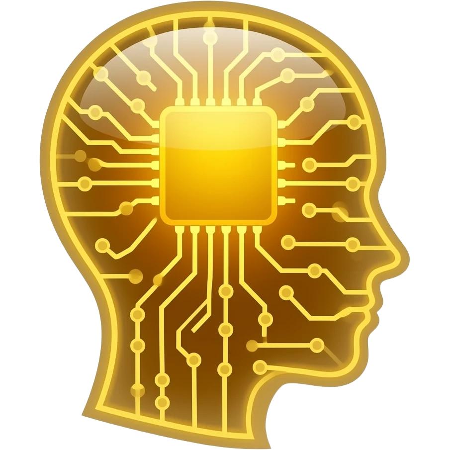 glowing gold human head silhouette with a transparent effect,-filled-with-interconnected-circuit-lines-and-neural-nodes,-symbolizing-artificial-intelligence emoji