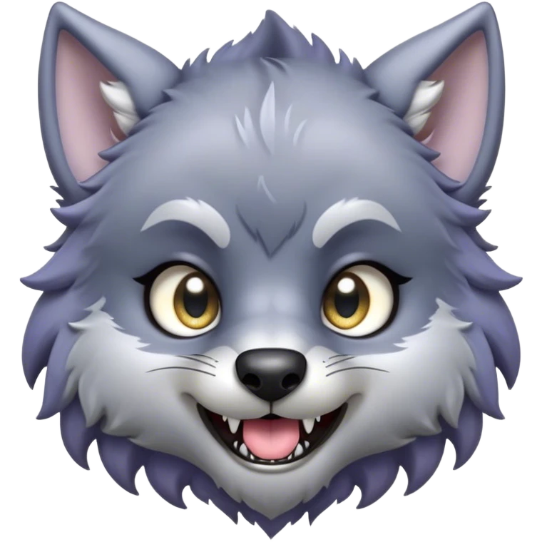 Cinematic Cute Werewolf Portrait Emoji, with a cuddly, miniature lupine form in soft moonlit grays and silvers, featuring oversized sparkling eyes and a sweet, endearing snarl, simplified yet irresistibly adorable, highly detailed with a gentle glowing outline that captures the playful, heartwarming essence of a little werewolf! emoji