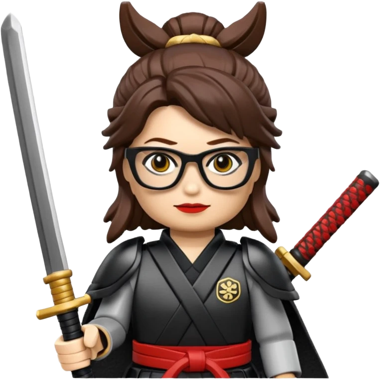 lego Samurai with glasses, Warrior in samurai armor, female, with katana emoji
