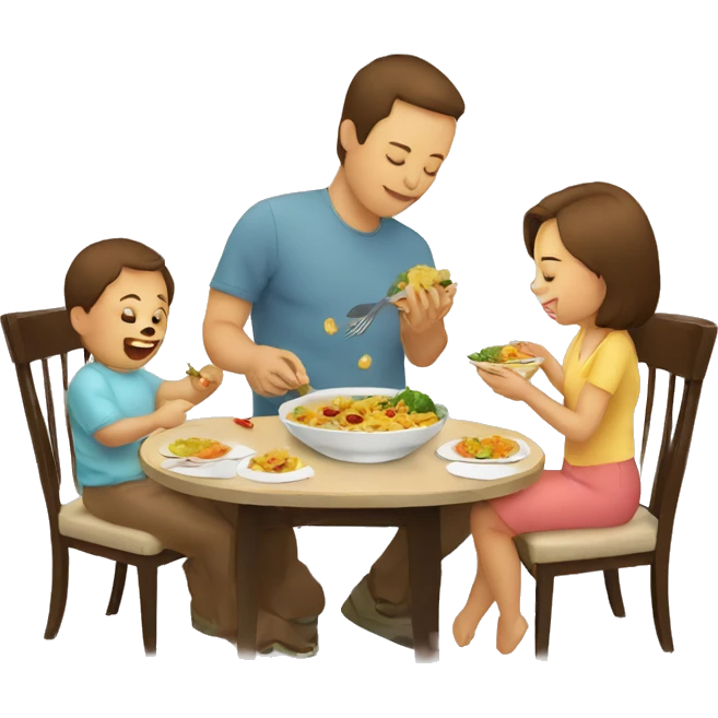 Baby eat his side dish and with mom and dad are eating  emoji