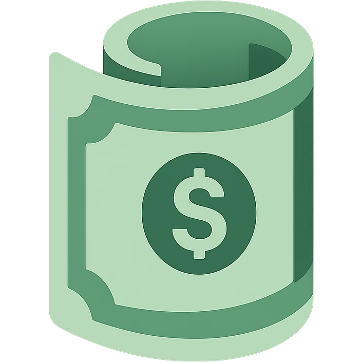 a single rolled US dollar bill, simple flat icon style, no background emoji
