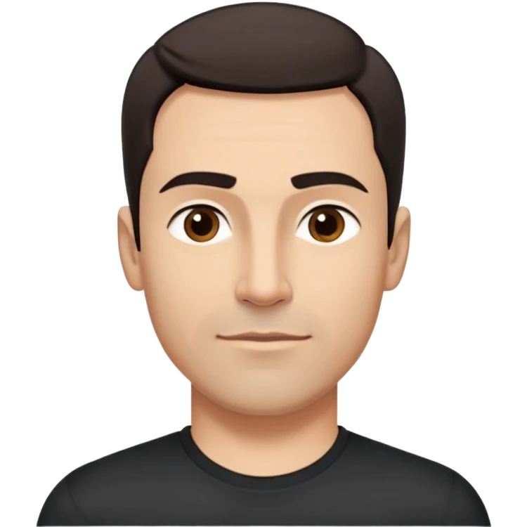 Attractive man in his 40s with youthful appearance, light brown skin, elongated face, defined jawline, medium dark eyes, arched eyebrows, straight nose, handsome friendly expression, short dark hair styled upward, athletic build, wearing a fitted black t-shirt emoji