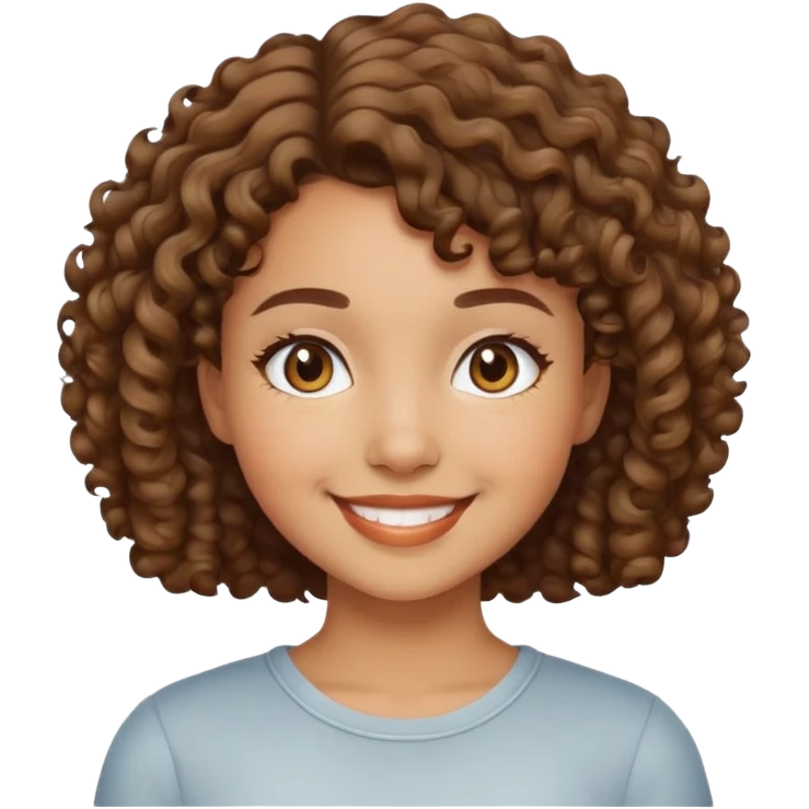 Girl showing happiness, medium skin tone, short curly hair emoji