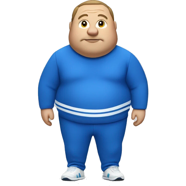fat man in blue sweatsuit with white stripe using apple vision pro emoji
