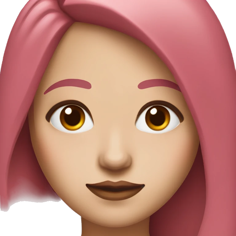 Woman with a white skin that has Long Dark red hair and brown eyes with an eyeliner and lashes coding on a pink macbook emoji