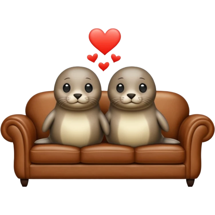 Two seals in love on a big couch emoji