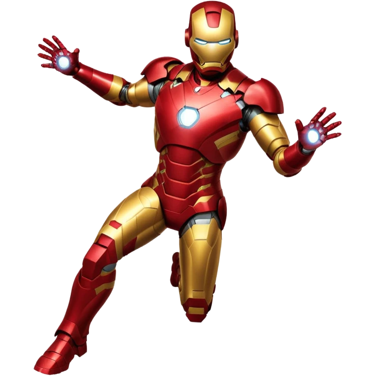 Iron Man, full body flying pose, red and gold armor, glowing eyes, no text emoji