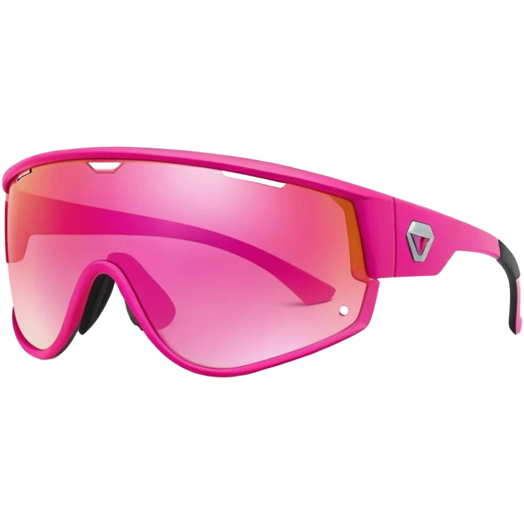 sporty hot pink shield visor sunglasses with maximalist thick frame, athletic design, rugged build, one-piece lens with pink gradient emoji