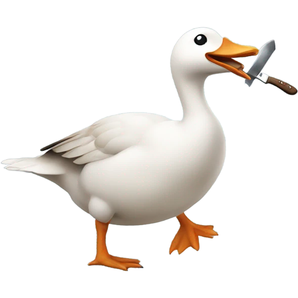 Goose holding knife in its mouth and running emoji