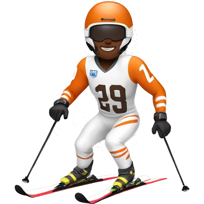 White skinned Skier skiing wearing a browns football Jersey emoji
