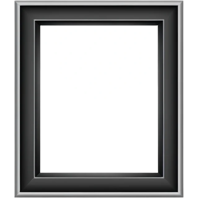 Minimalist emoji-style sticker of an empty rectangular picture frame, with pitch-black center. Clean edges, no texture, grayscale only.
 emoji