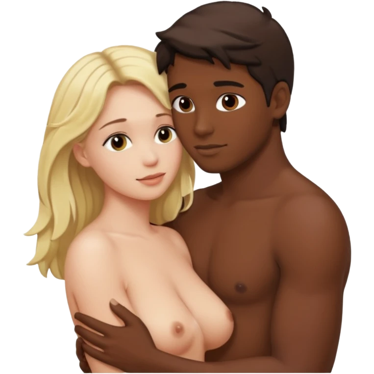 Naked blonde woman having sex with brunette man emoji