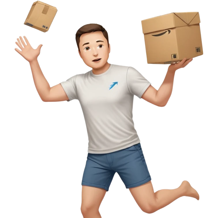 elon musk throwing amazon box in the air emoji