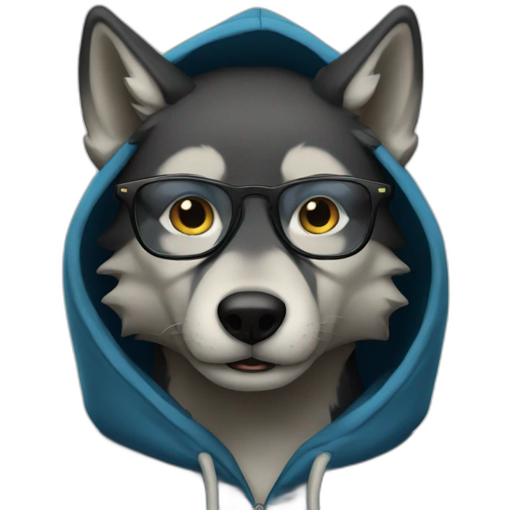 Blue wolf wearing glasses and black hoodie emoji