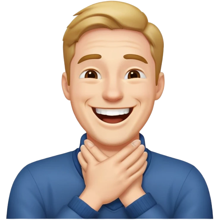 A guy laughing with hands around neck emoji