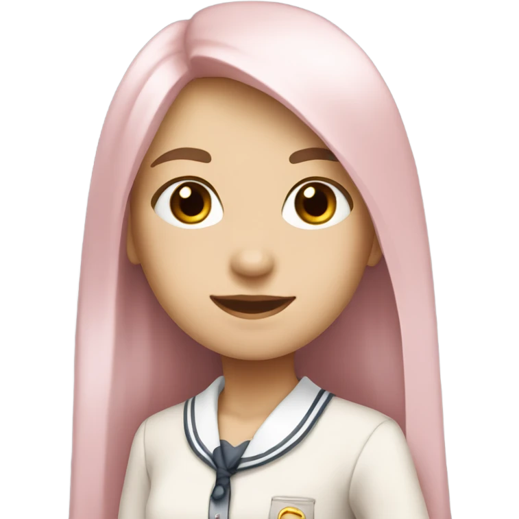 a girl with fair skin, soft pink and white school uniform, long straight hair emoji