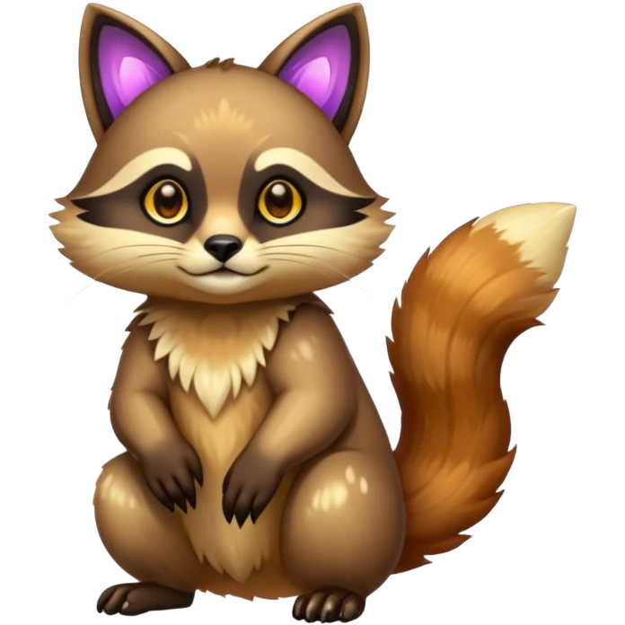 Neon exotic shiny sparkly colorful fantasy-Cacomistle-tanuki-oncilla-caracal-animal-hybrid (full body) emoji