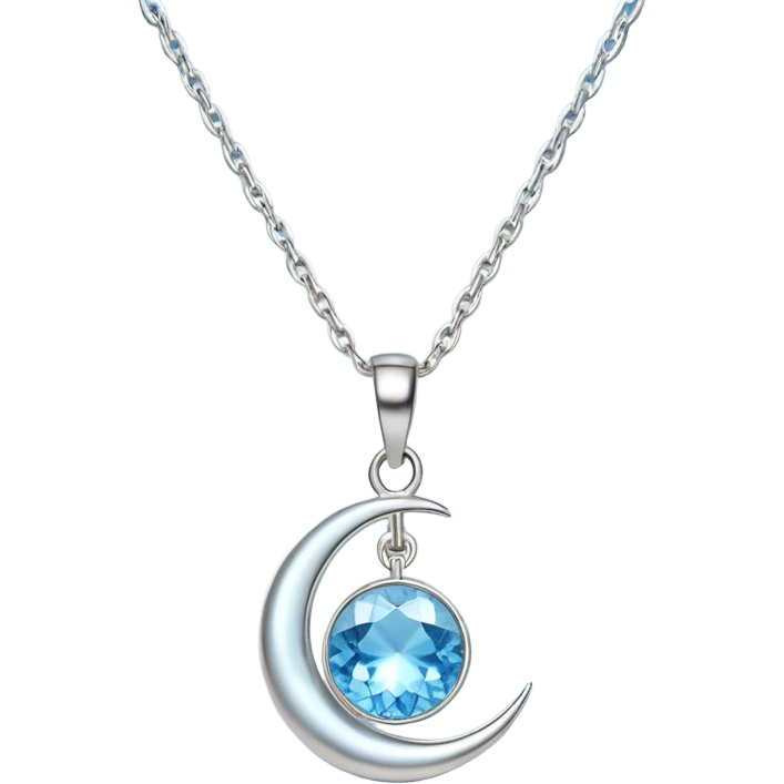 Silvery silver moon necklace with a light-blue crystal hanging attached necklace   emoji