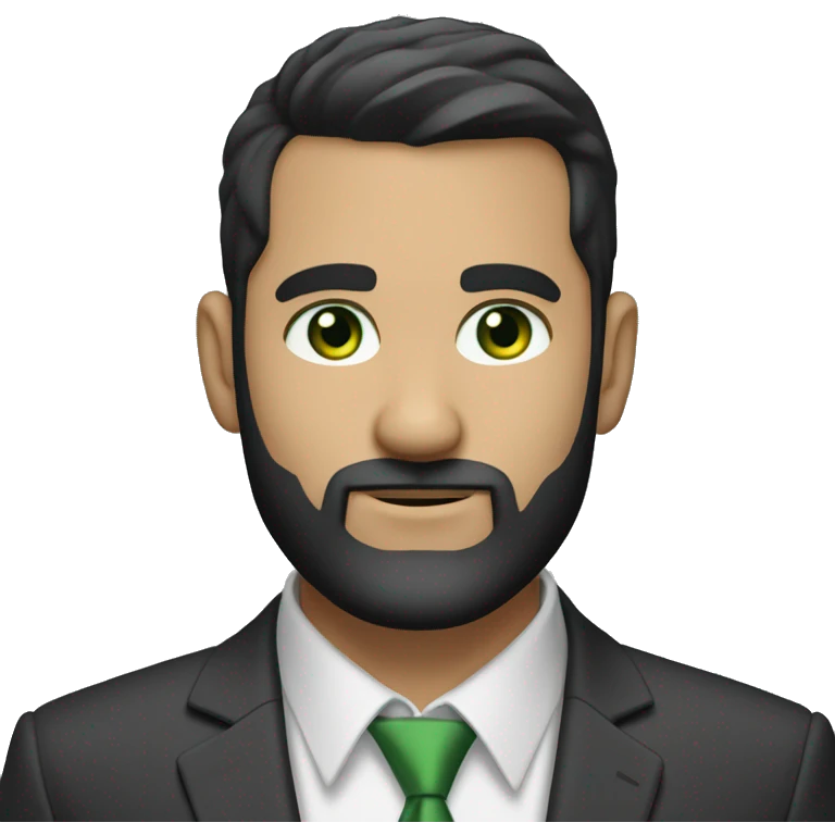 Finance guy, short black hair, green eyes, suit, beard like 3 days, white skin. crewcut emoji
