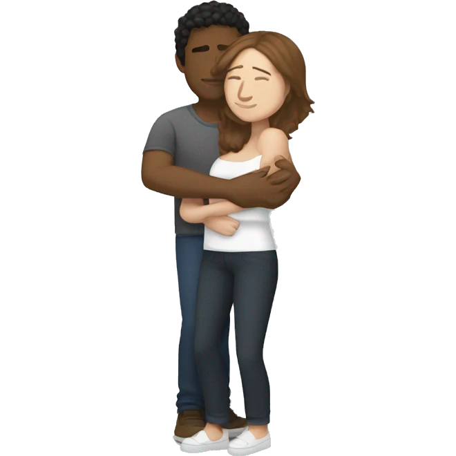 Medium tone brown man full body hugging white woman with brunette hair  emoji