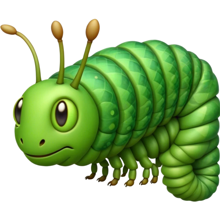 Cinematic Realistic Noble Caterpillar Portrait Emoji, Poised and serene, with a slender, segmented body covered in vivid, detailed green scales accented by subtle natural patterns, and a tiny, focused face with delicate, inquisitive eyes, rendered with lifelike texture and soft natural lighting, high shine, intelligent and delicate, styled with an air of woodland elegance, focused and attentive, soft glowing outline, capturing the essence of a watchful and confident looper caterpillar that appears ready to inch gracefully out of the screen with natural authority! emoji