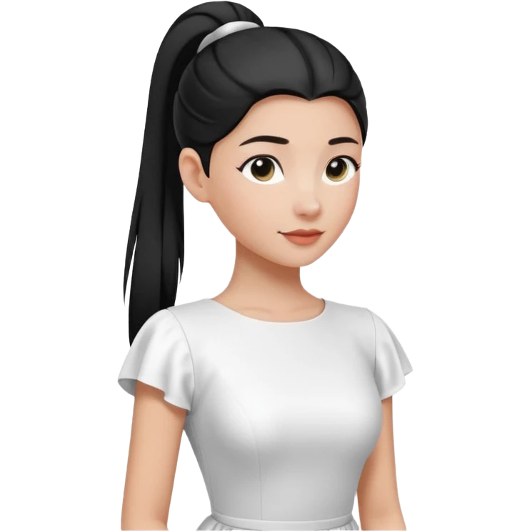 floating black sleek ponytail above white dress with white sleeves, no head or face, elegant simple emoji