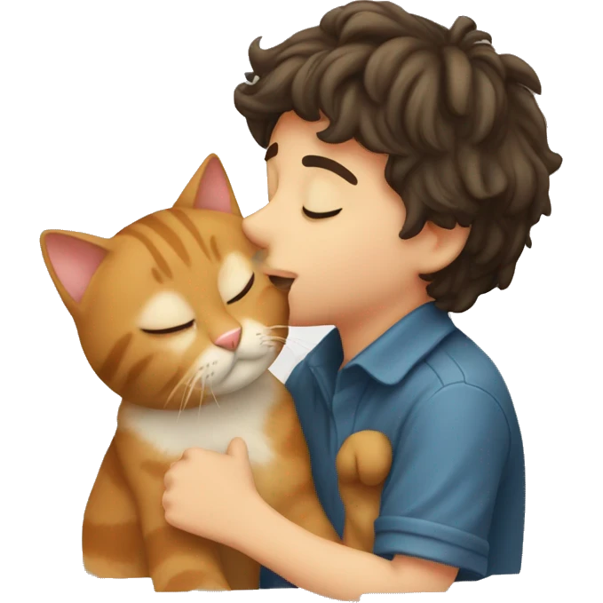 Boy kiss his cat emoji