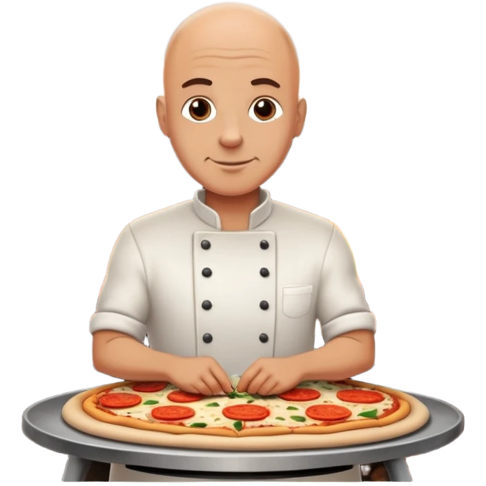 bald man cooking at a wood fire pizza oven emoji